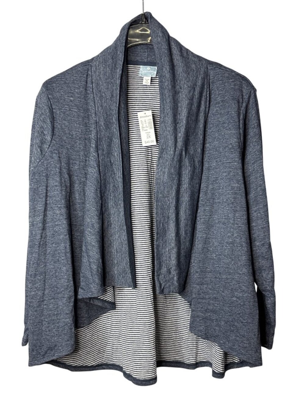 Dressbarn Sunday Plus Size Open Front Cardigan Size 2X Drapey Blue New